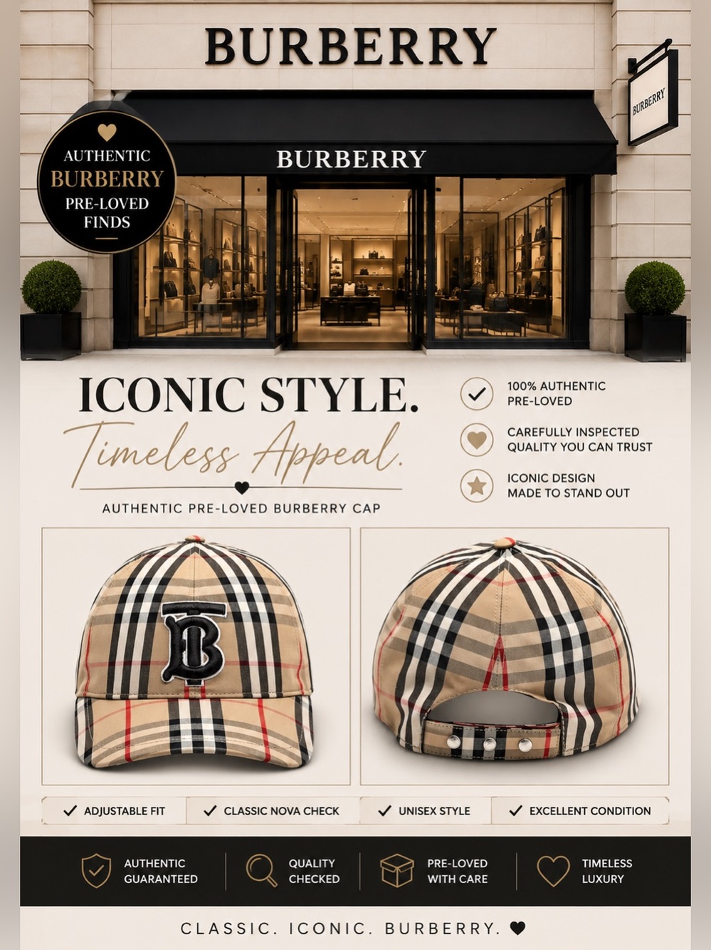 Burberry TB Monogram Baseball Cap - Size M - with CoA